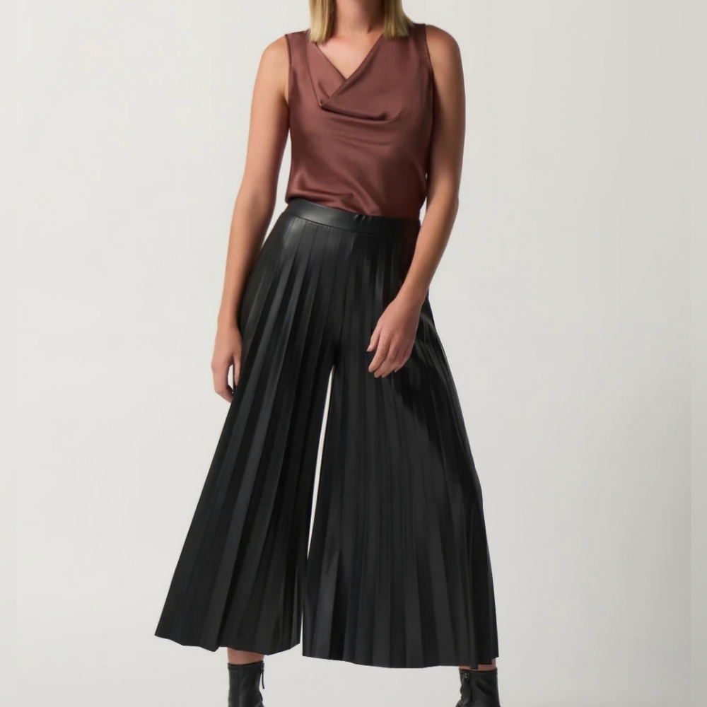 Joseph Ribkoff Culotte Faux Leather Pleated Wide Leg Pleated Crop NWT